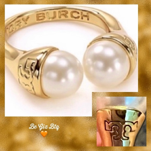 Authentic Tory Burch Gold and Cream Statement Ring Size 7